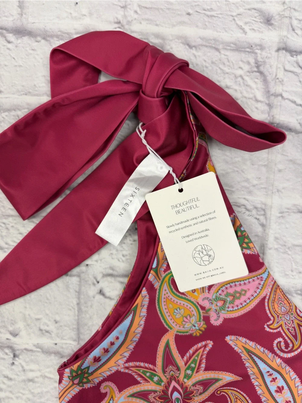 BAIIA One Shoulder Sangria Pink Paisley Reversible Bikini Bottom 18 Top 16 NWT's